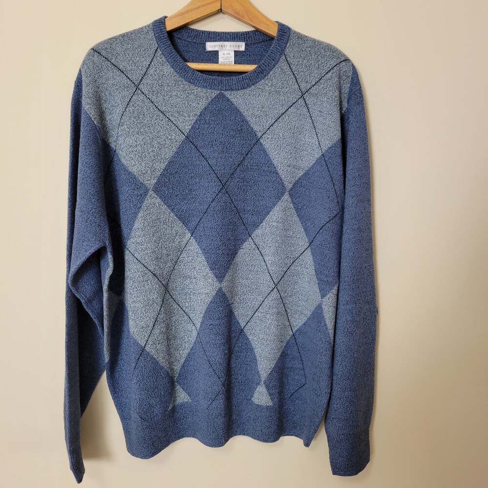 Geoffrey Beene Men's XL Argyle Diamond Long Sleeve Sweater Blue